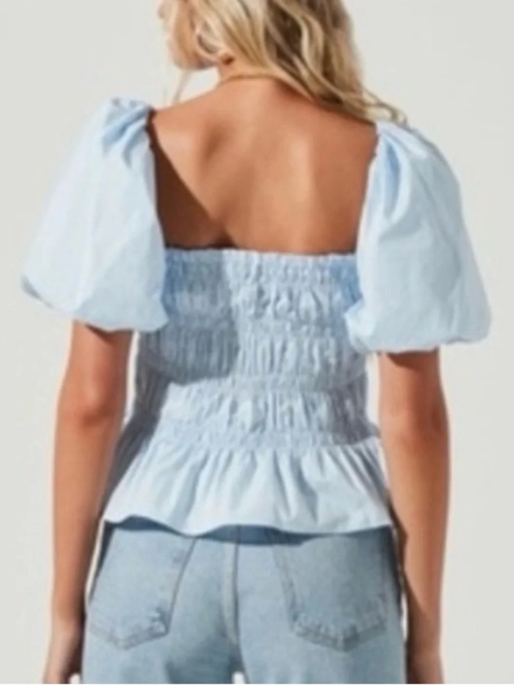 Astr Black Smocked Puff-Sleeve Crop Top
